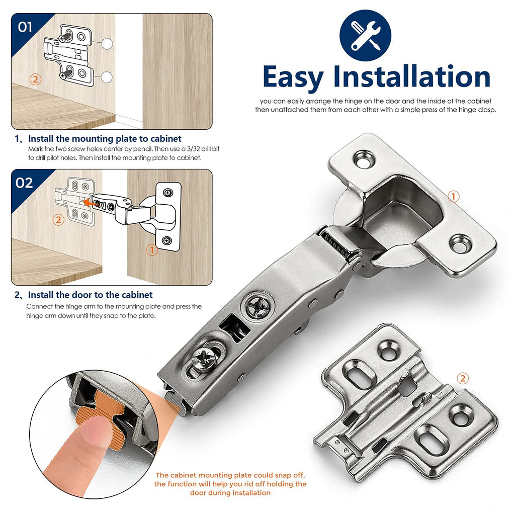 European Kitchen Cabinet Hinges, Soft Close, Full Overlay, 20 Pack