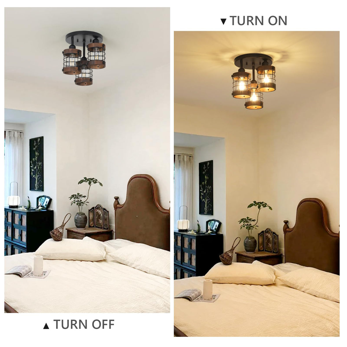 Semi Flush Mount Ceiling Light, 3-Light Farmhouse Chandelier Light Fixtures Ceiling Mount, Black Hallway Light