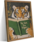 Framed Tiger Canvas Wall Art, Motivational Tigers Reading Poster Print, Humorous Bookworm Pictures Wall Decor