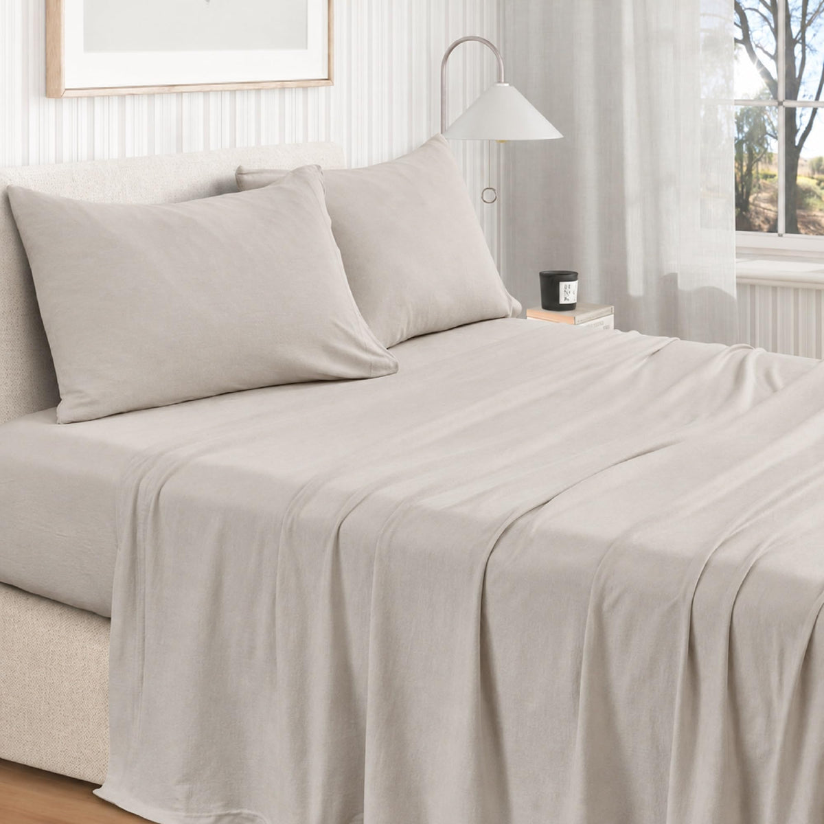 Organic Cotton Jersey Knit Sheets - Soft, Stretchy, 4-Piece Bed Sheet Set - Breathable Sheet & Pillowcase