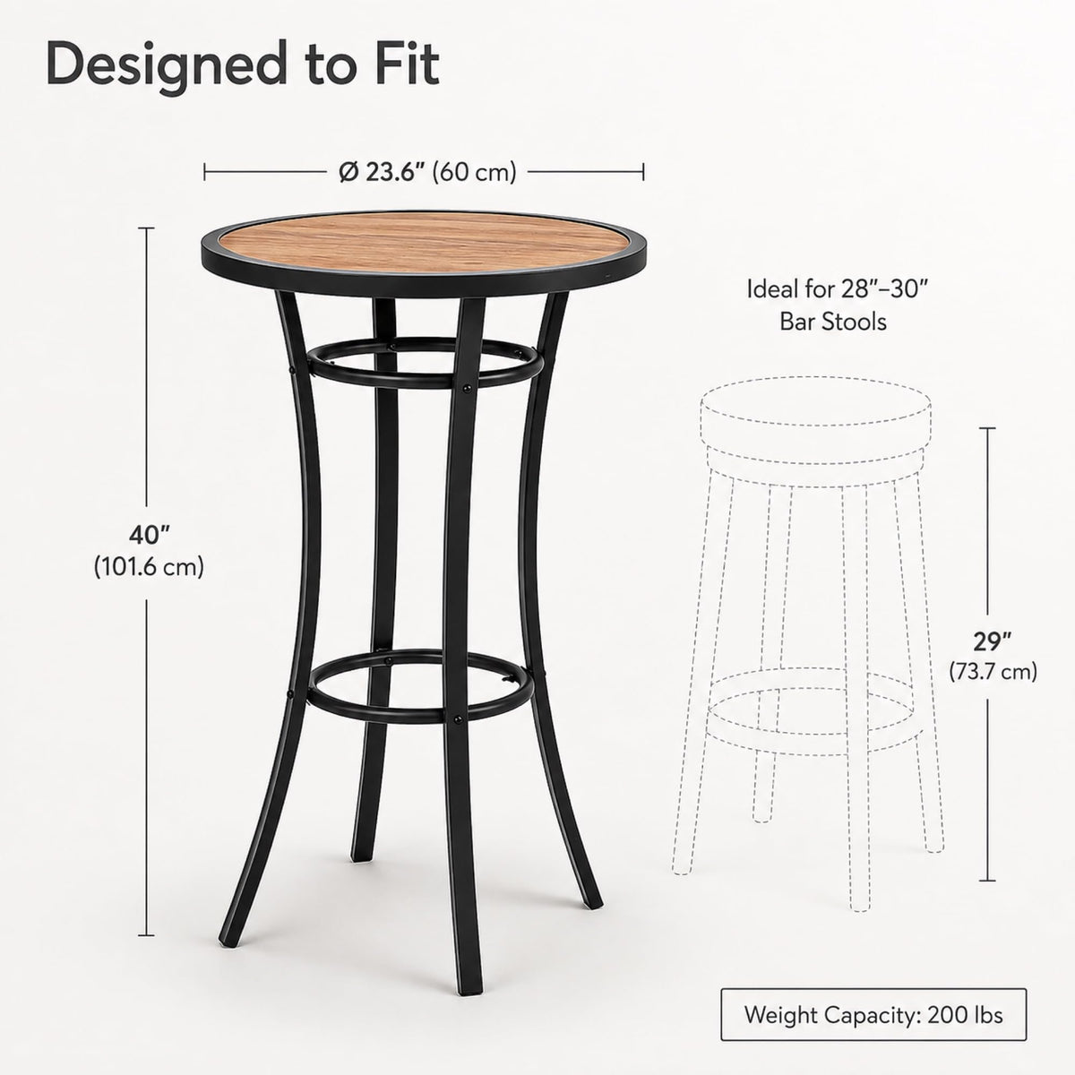 Bar Height Patio Table, 40-Inch Tall Patio Table Outdoor Bar Table Bistro Table with Wooden-Like Table Top & Metal