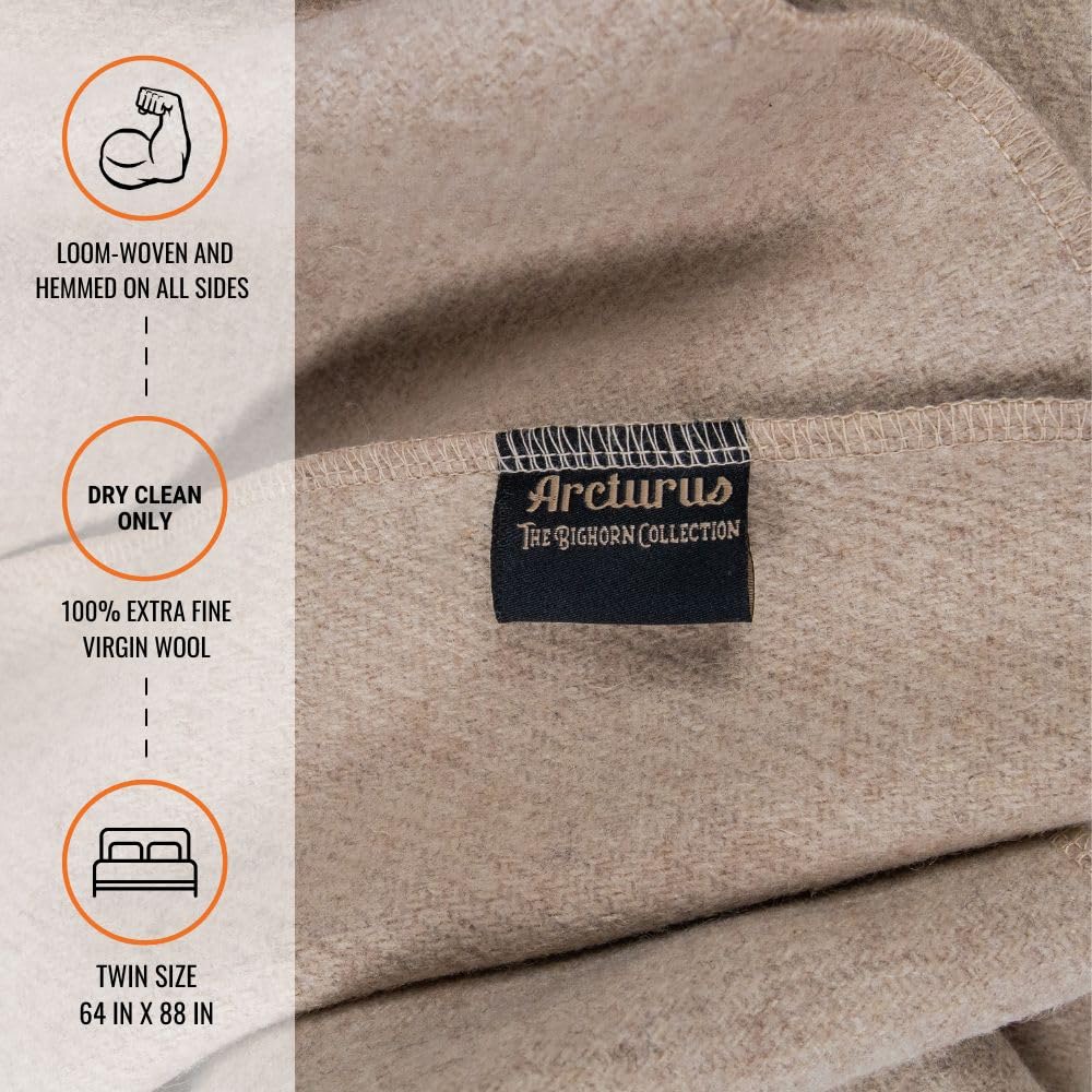 Bighorn 100% Virgin Wool Blanket | Heirloom-Quality Wool Bedding & Cabin | Warm, Thick & Durable (, Ivory)