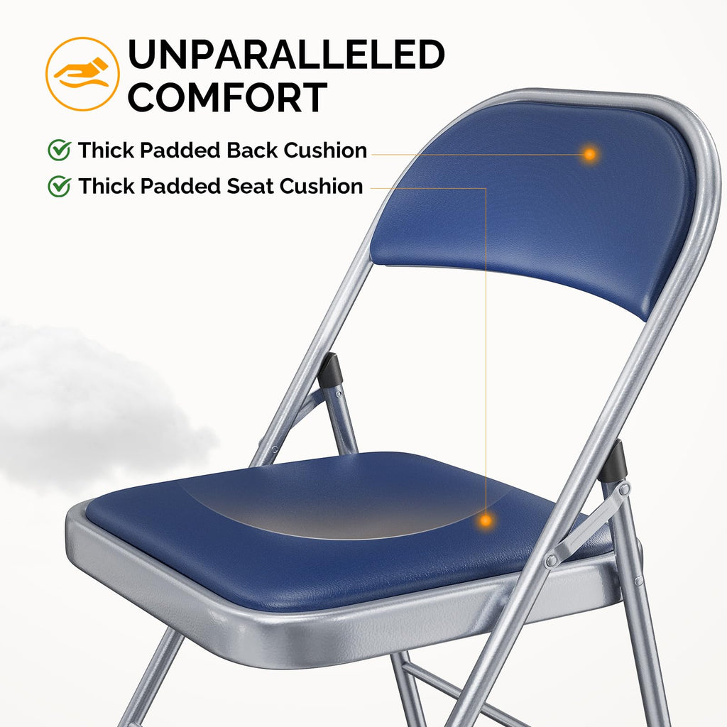 Folding Chair with Comfortable Padded Cushion and Back, Portable Folding Chairs for Outside, Office Events, Weddings
