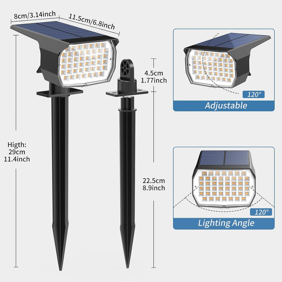 Solar Spot Lights Outdoor Waterproof 6 Pack Landscape Spotlight Cool White | Waterproof IP65, 46 LEDs, 3 Modes Auto