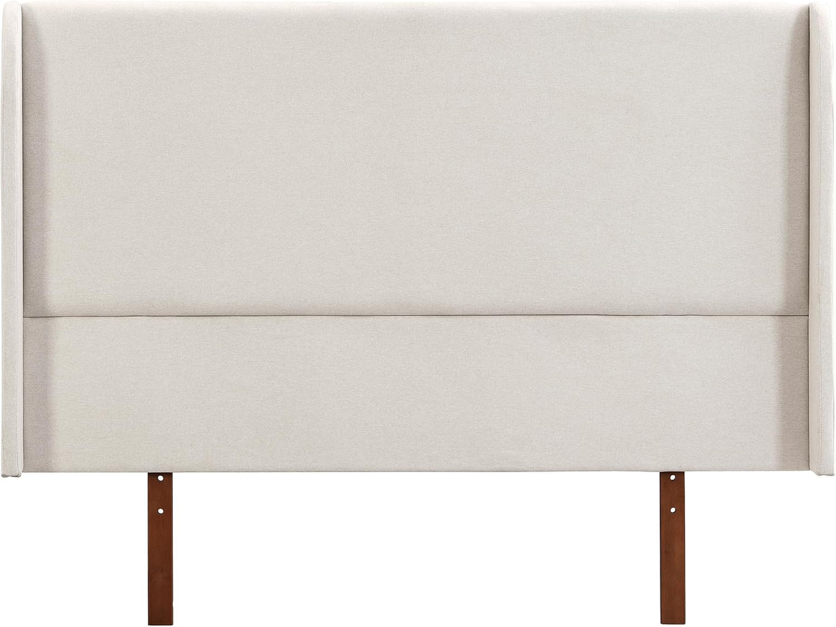King Wingback High Headboard, Upholstered Linen Fabric Headboard, Bamboo Wood, Easy Assembly, 48''H, Tan