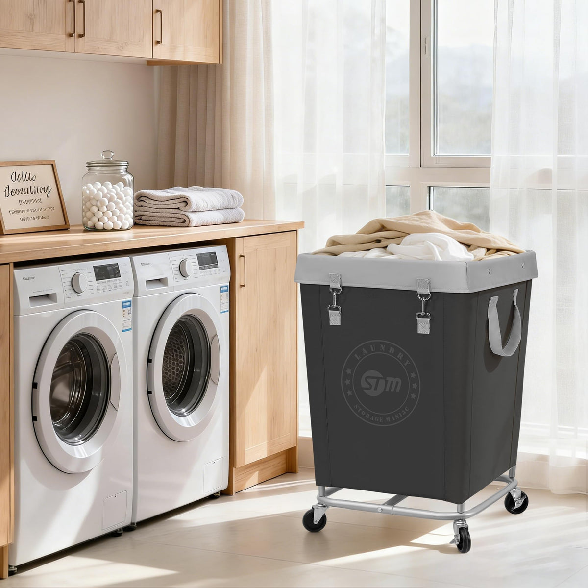 Commercial Laundry Hamper with Heavy Duty Steel Frame, 160 L Industrial Laundry Basket Cart with Wheels , Laundry