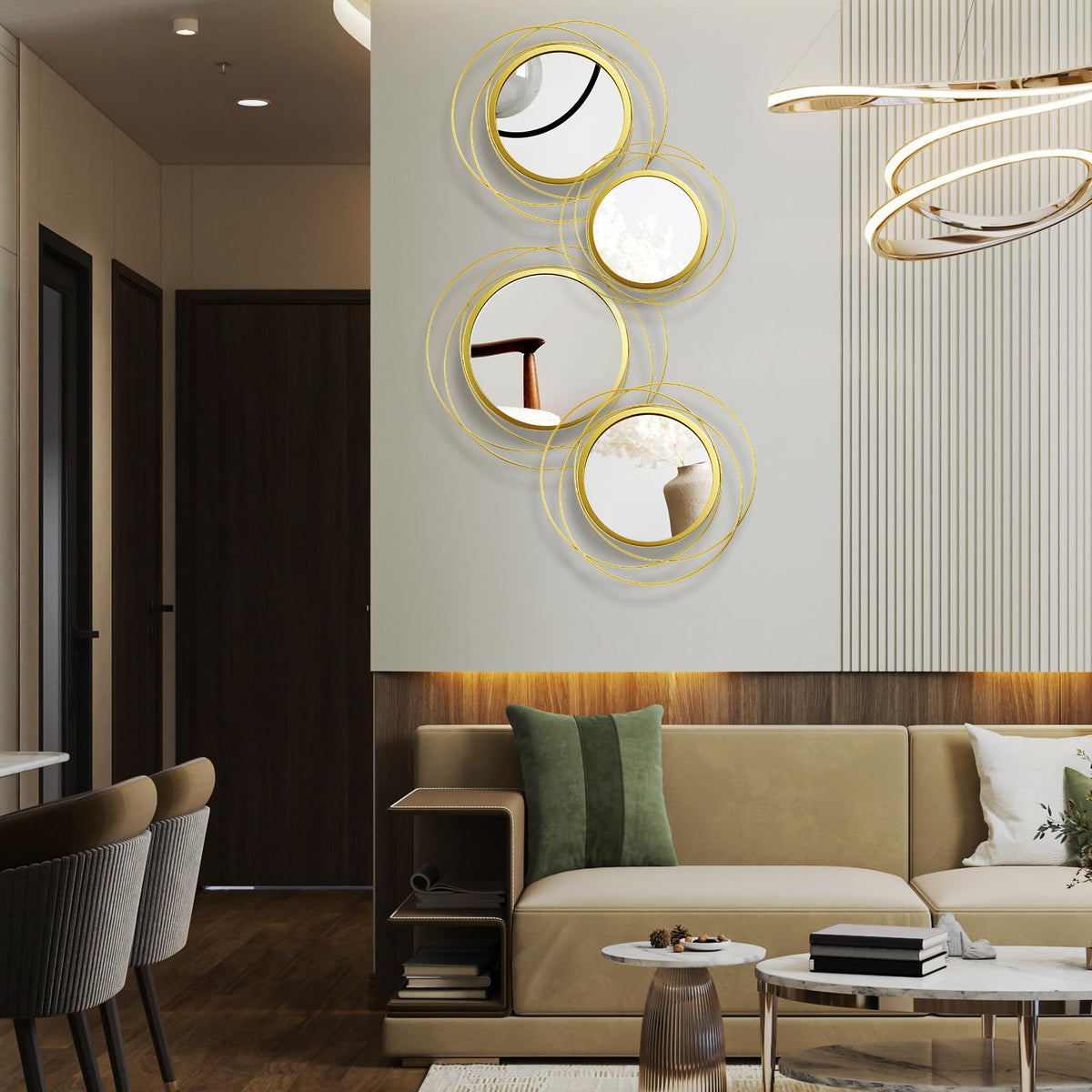 4 Pcs Decorative Wall Mirror Round Modern Circle Mounted Mirror Metal Wall Art Decor Living Room Entryway Dining Room