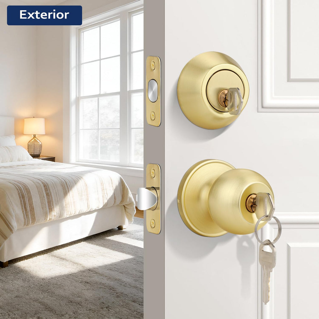 3 Pack Satin Brass Entry Door Locksets with Deadbolt