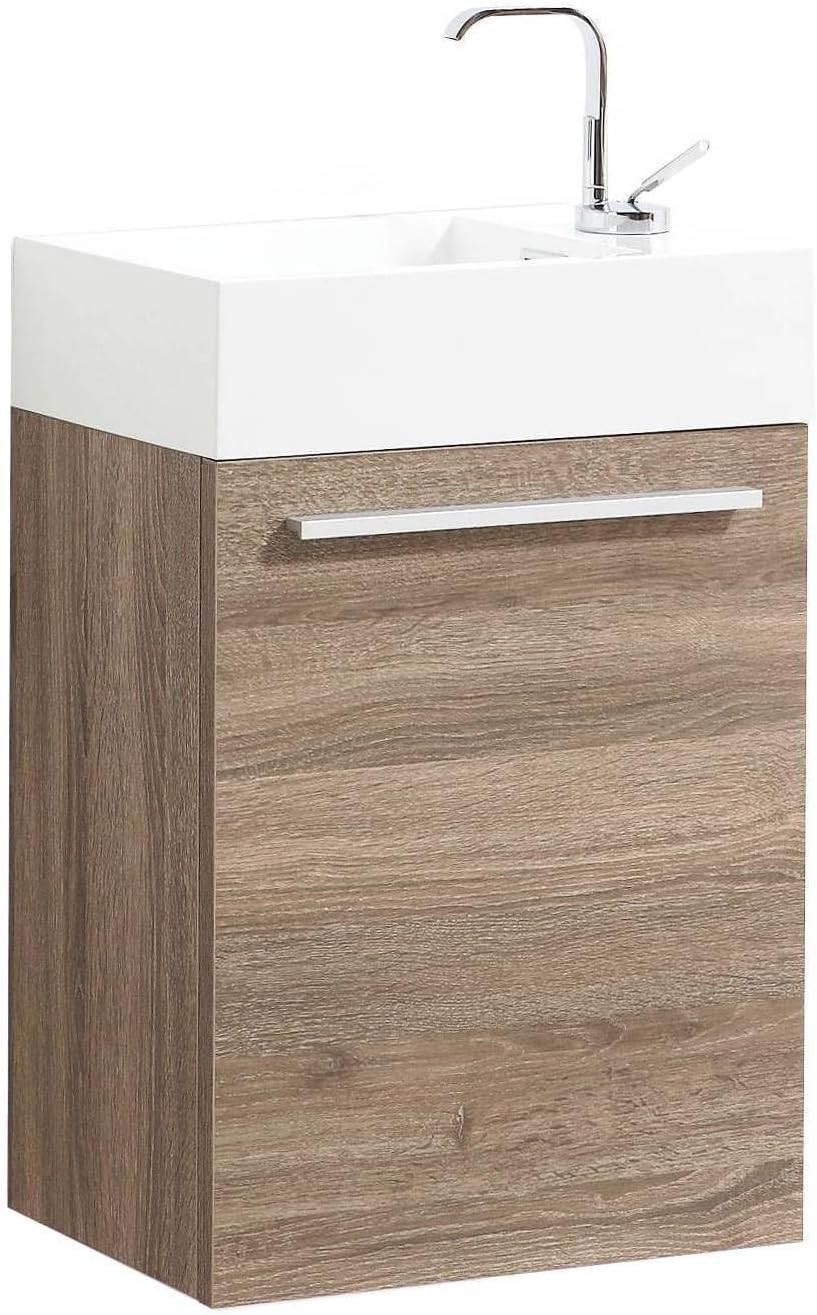 18-Inch Floating Bathroom Vanity with Sink & Mirror – Space-Saving Wall-Mounted Cabinet, Glossy White