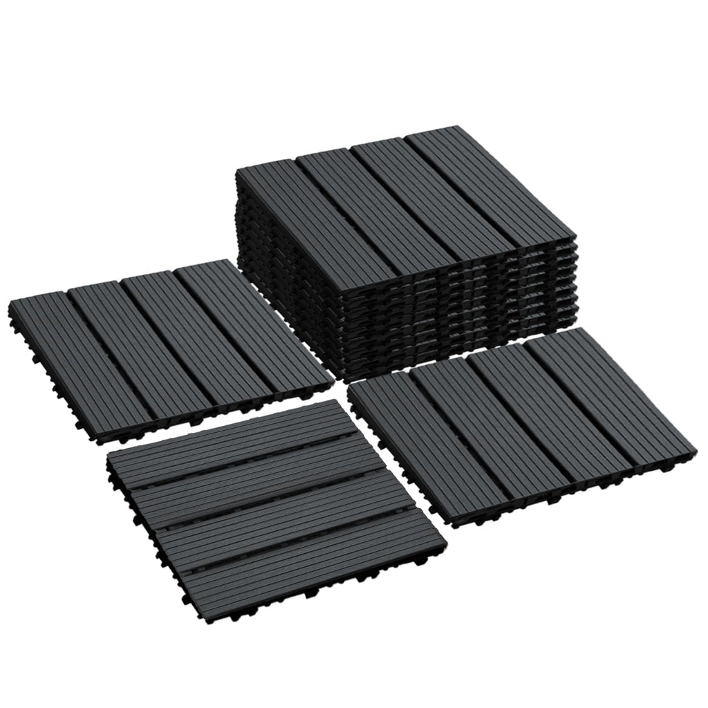 12 PCS Plastic Interlocking Patio Deck Tiles - 12" x 12" Waterproof Indoor Outdoor Flooring, Patio Floor Decking for Balcony, Backyard, Garden & Poolside, All Weather Use, Dark Grey