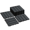 12 PCS Plastic Interlocking Patio Deck Tiles - 12" x 12" Waterproof Indoor Outdoor Flooring, Patio Floor Decking for Balcony, Backyard, Garden & Poolside, All Weather Use, Dark Grey