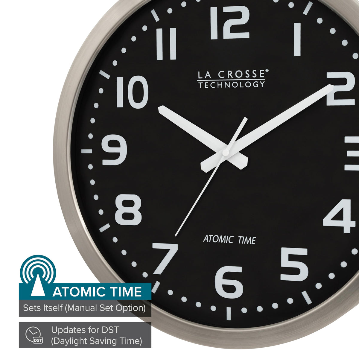 Inspired Nelson Style 16 Inch Stainless Steel Atomic Clock, Analog, Silver
