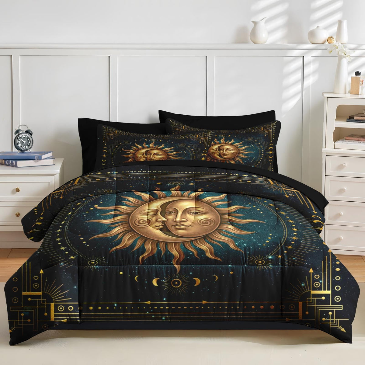 Full Comforter Set with Sheets, 7 Pieces Boho Sun Bedding