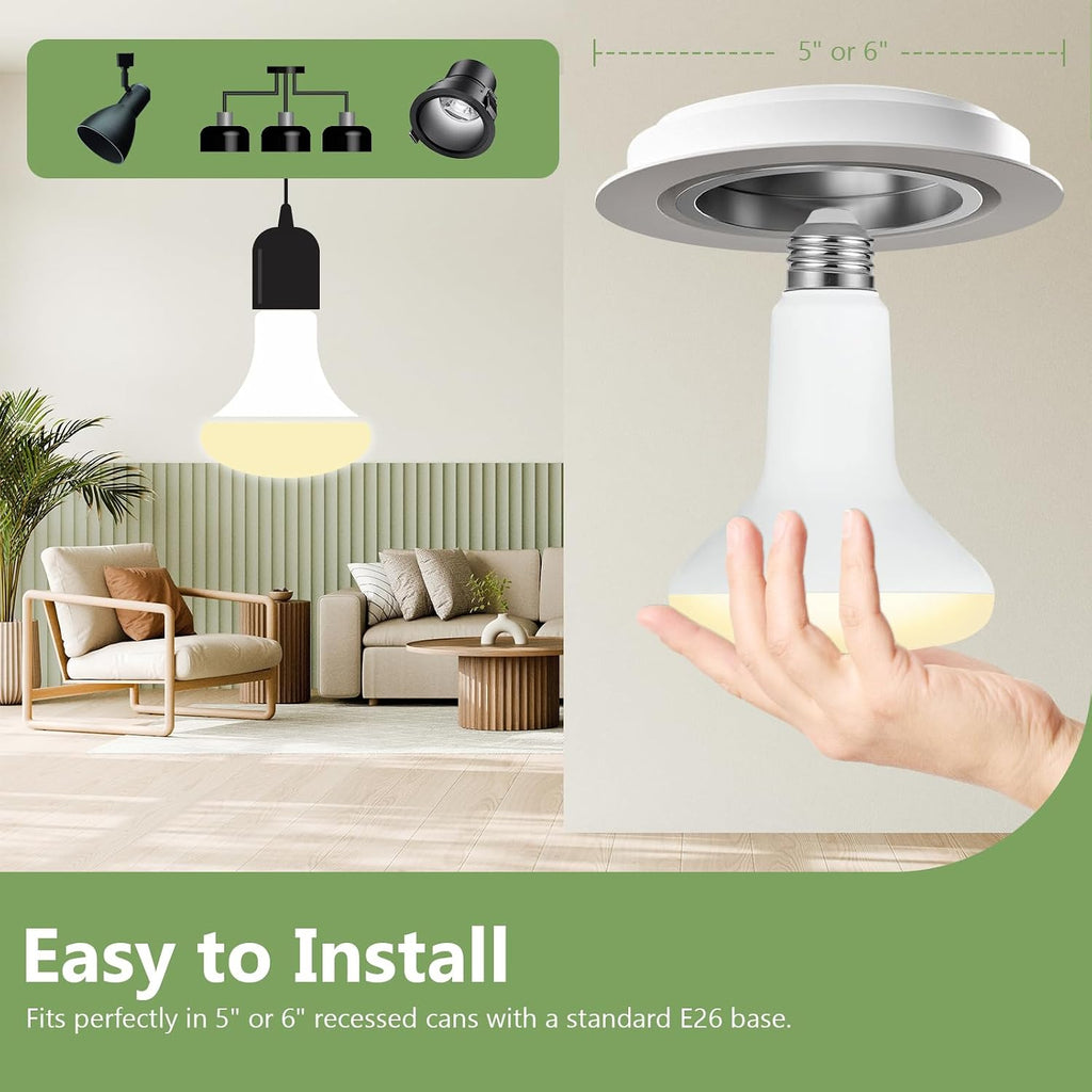 BR30 Indoor LED Flood Bulbs for Recessed Cans, 7.5W (65W Replacement), 650LM, Soft White 2700K, Smooth Dimming, CRI