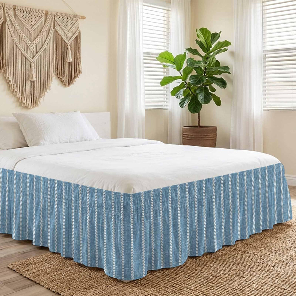 Blue Striped Bed Skirt Size Bed Skirting 18 Inch Drop Adjustable Elastic Dust Ruffles Wrap Around Bedskirt