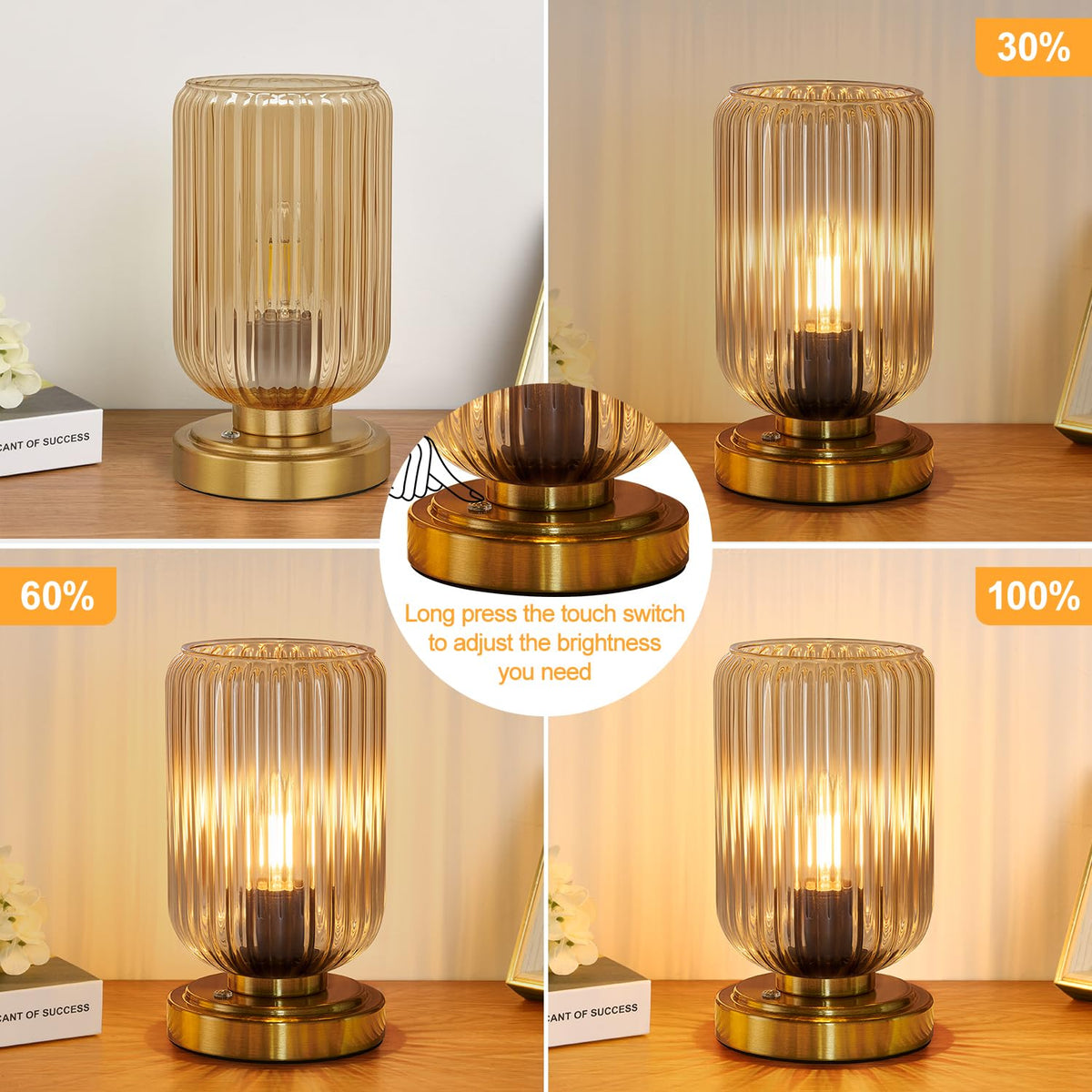 Cordless Table Lamp, Touch Stepless Dimmable, Modern