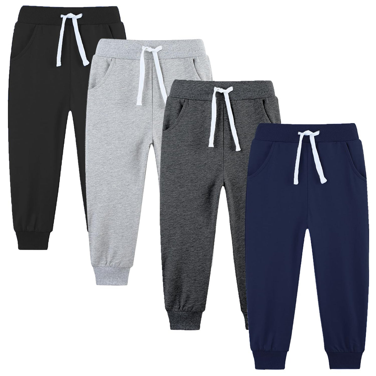 Baby Boys Pants Sweatpants 4 Pack Cotton Pull On Jogger Pants Navy/Light Gray/Black/Dark Gray
