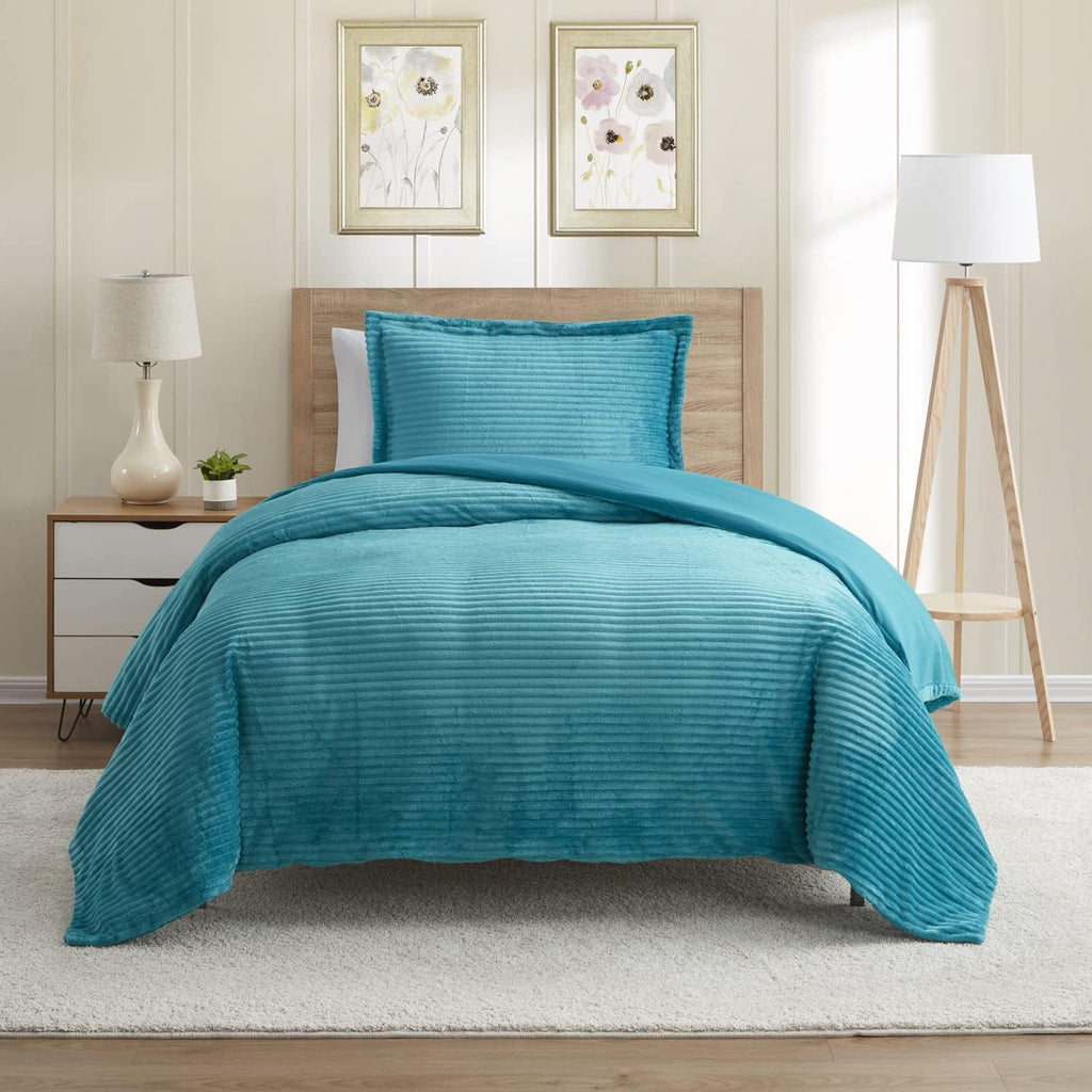 Premium Flannel Duvet Cover Set - 2 PC Reversible Comforter Cover Set with Microfiber Back - 1 Velvet Duvet