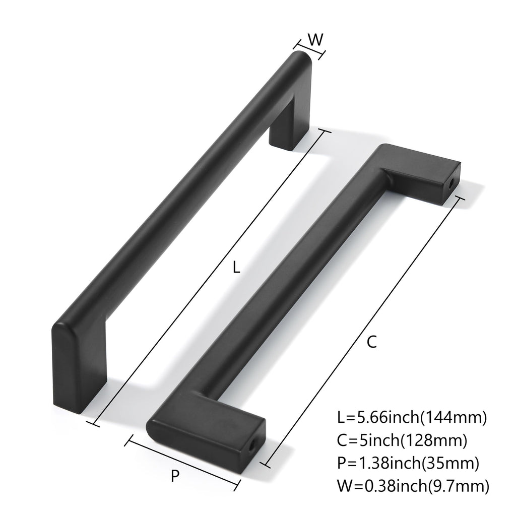 5 Inch Hole Center 10 Pack Matte Black Cabinet Pulls Heavy Duty Solid Kitchen Drawer Handle, Hardware , Drawer