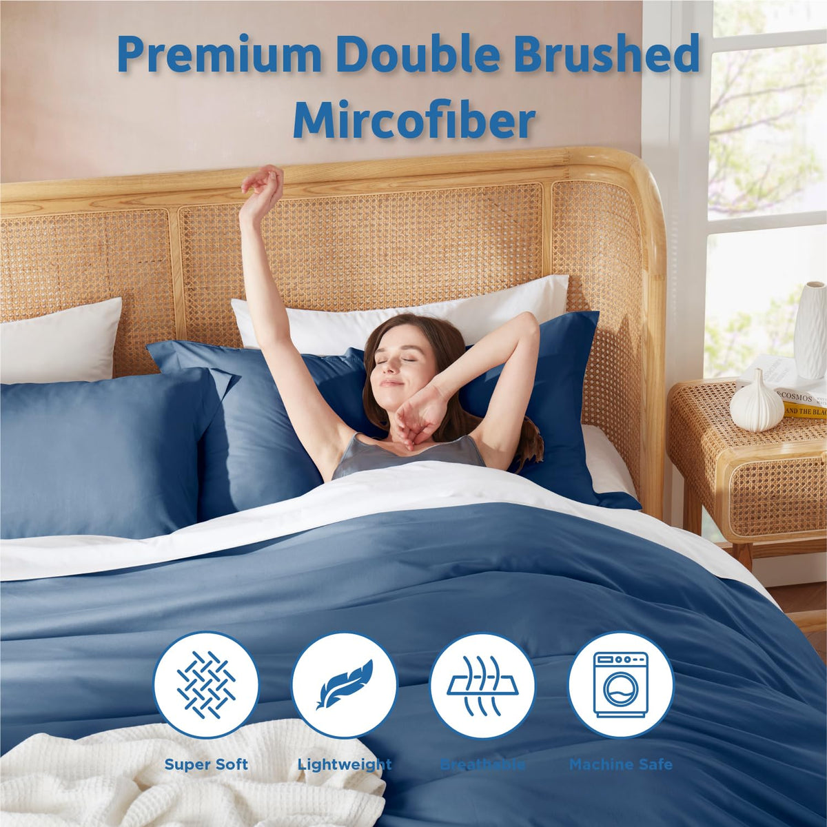 Navy Blue Duvet Cover Sets - Soft Double Brushed Duvet Cover, 3 Piece, with Button Closure