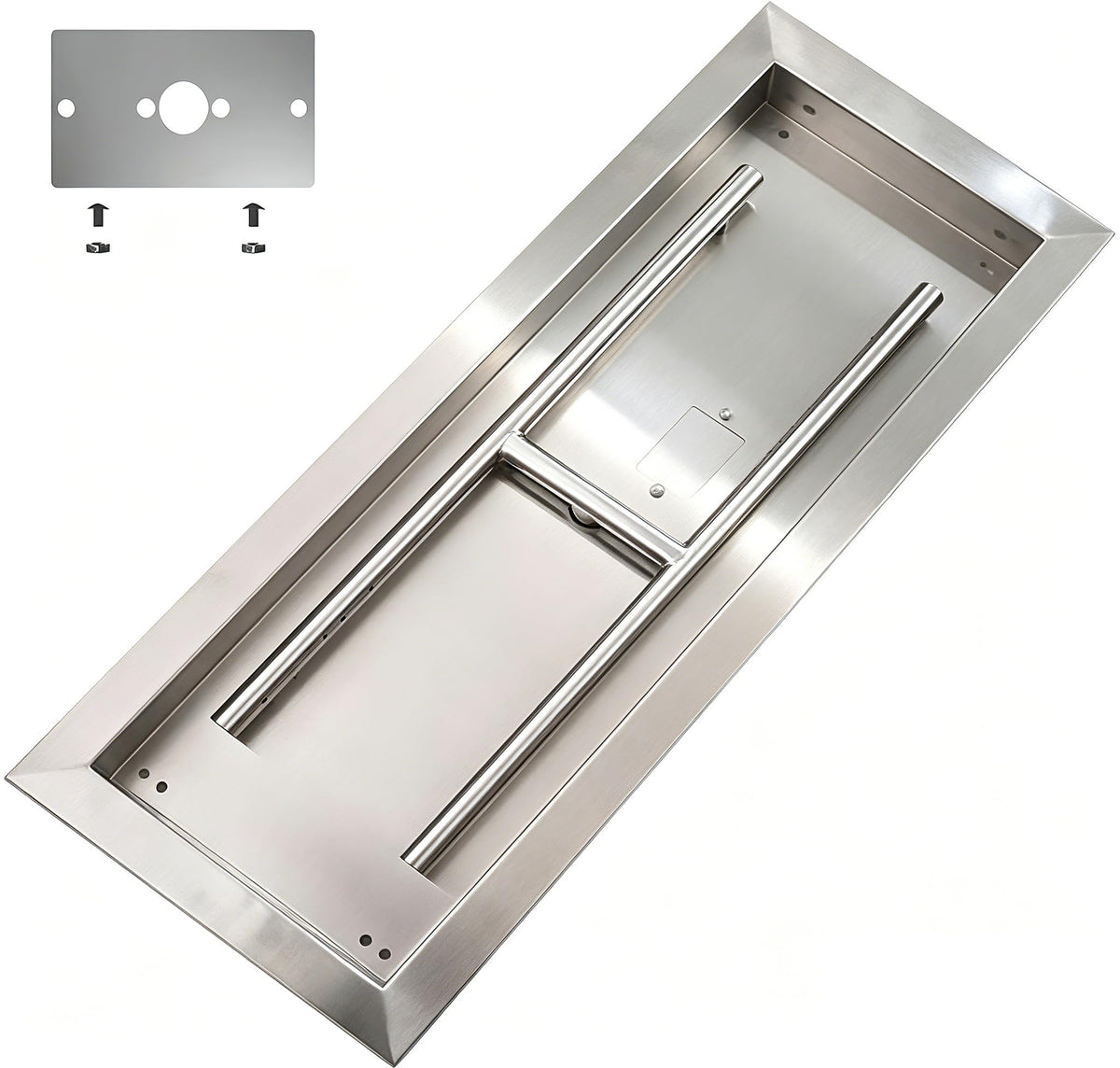 (1-Pack) 30 x 10 inch Rect Drop-in Fire Pit Pan H-Burner Installed, 125, 000 BTU Max