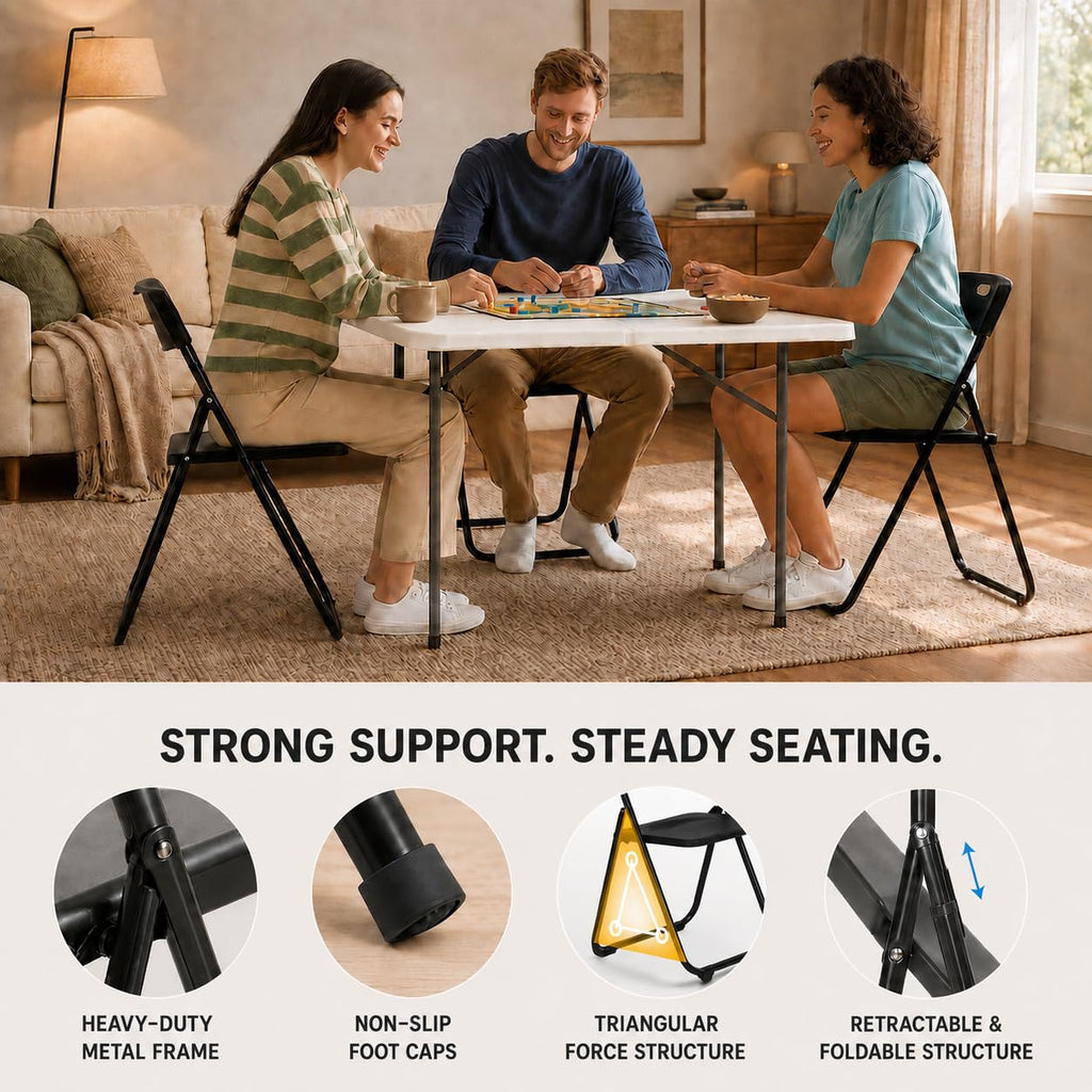 6 Pack Black Plastic Folding Chairs, Portable Foldable Chair