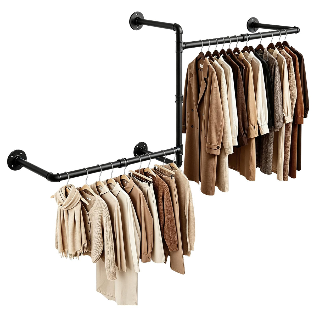 Industrial Pipe Clothes Rack, 50 In Heavy Duty Wall Mounted Garment Rack, DIY Rustic Iron Clothing Bar Closet Laundry
