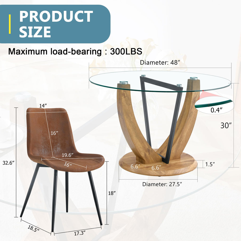 48 Inch Round Glass Dining Table Set for 6