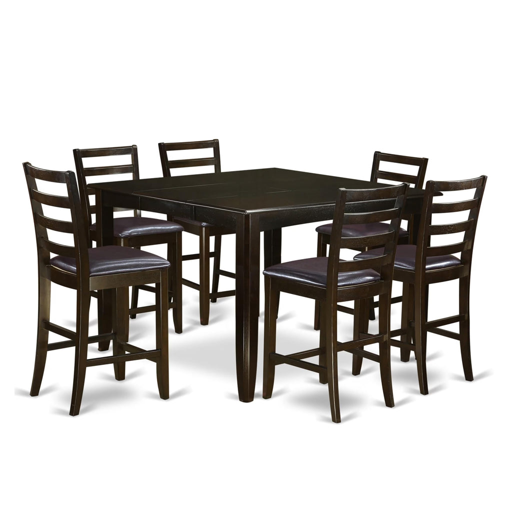 West Furniture 7 Piece Counter Height Dining Table Set Consist of a Square Wooden Table with Pedestal