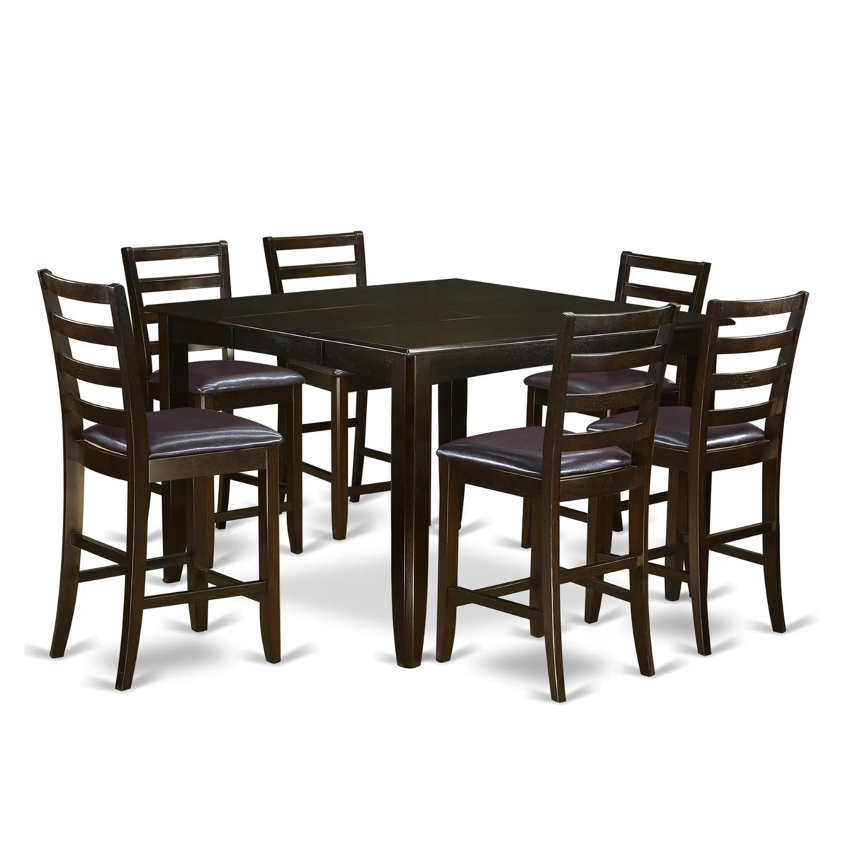 West Furniture 7 Piece Counter Height Dining Table Set Consist of a Square Wooden Table with Pedestal