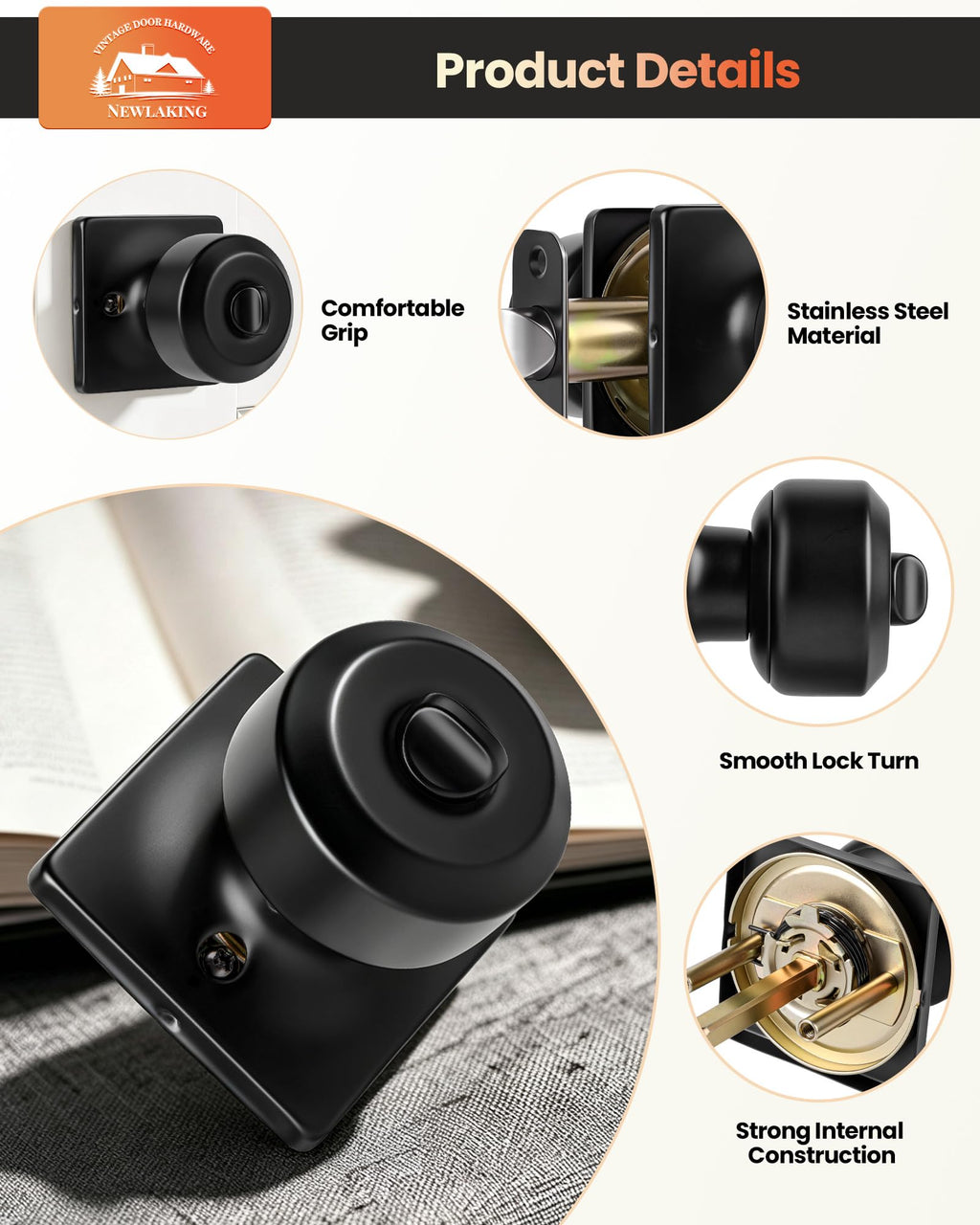 Front Door Lock Set with Deadbolt, Keyed Alike Door Knobs with Lock, 1 Set