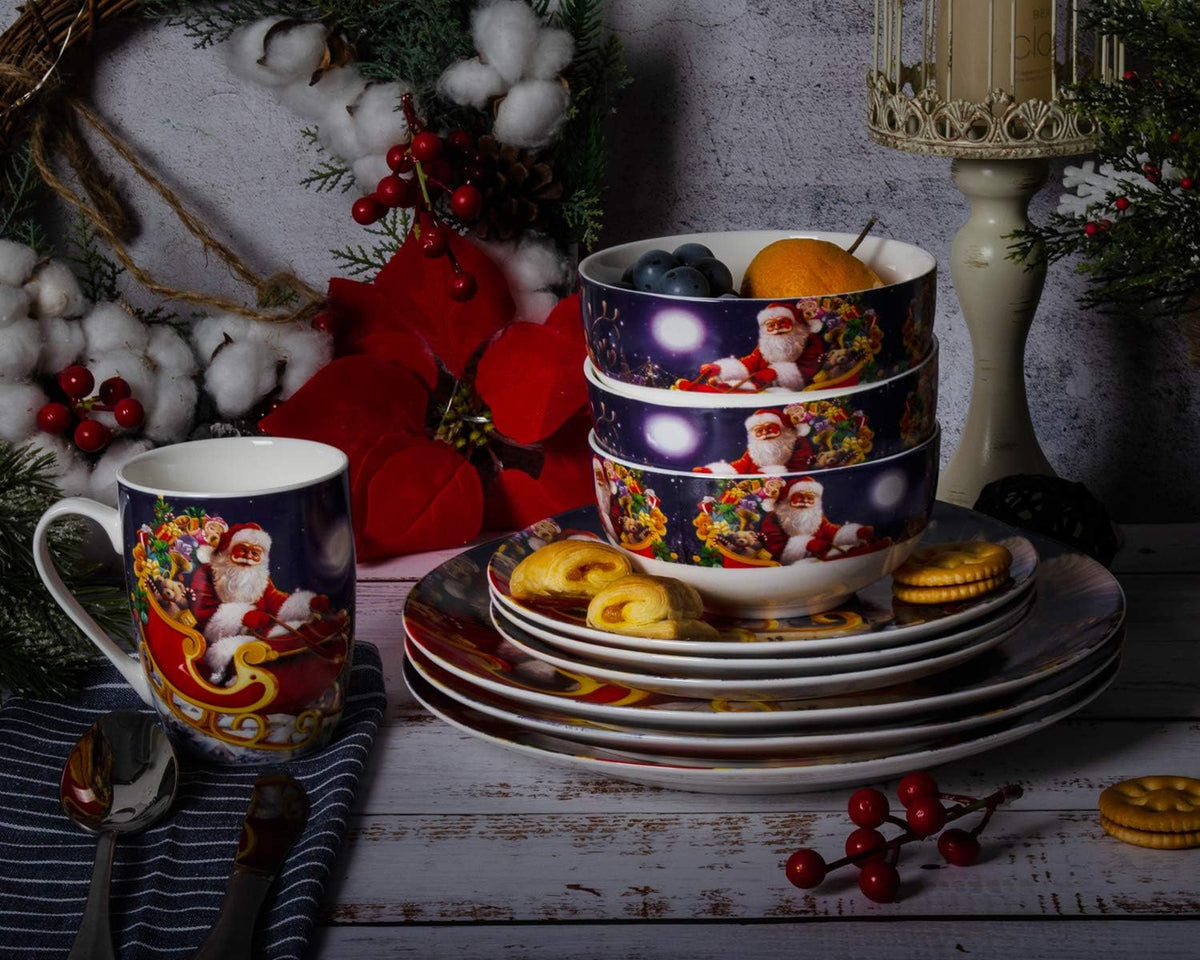 Porcelain Dinnerware Sets Christmas Gecorations Gift Theme Ceramic Plates Bowls16 Piece Dinner Service Sets (Blue)