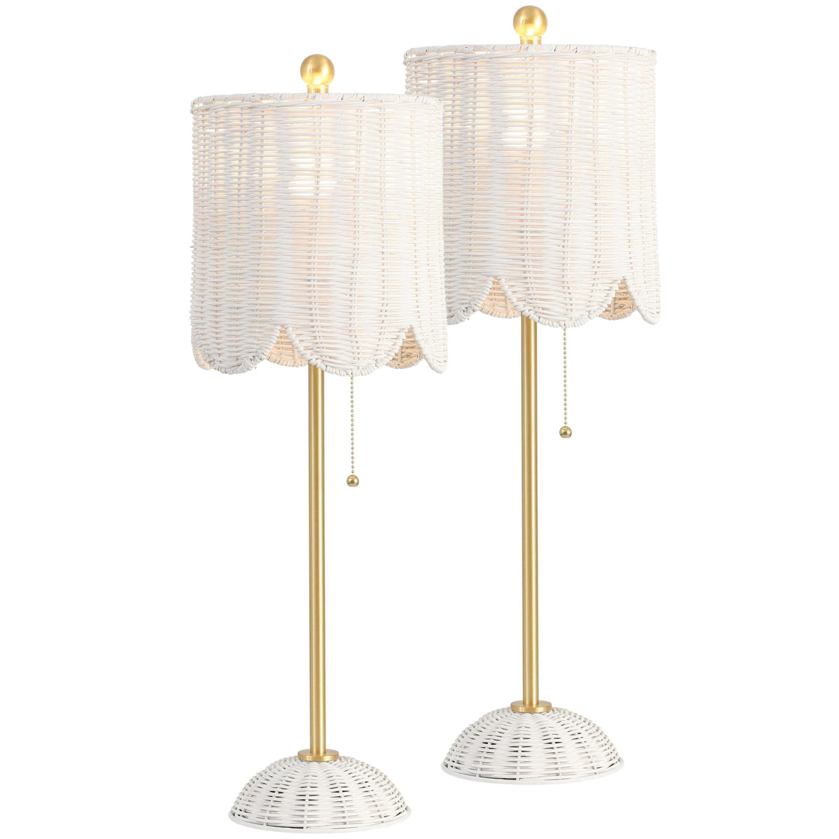 Celerie 27.5" Rattan Buffet Lamp, White/Brass Gold, Set of 2