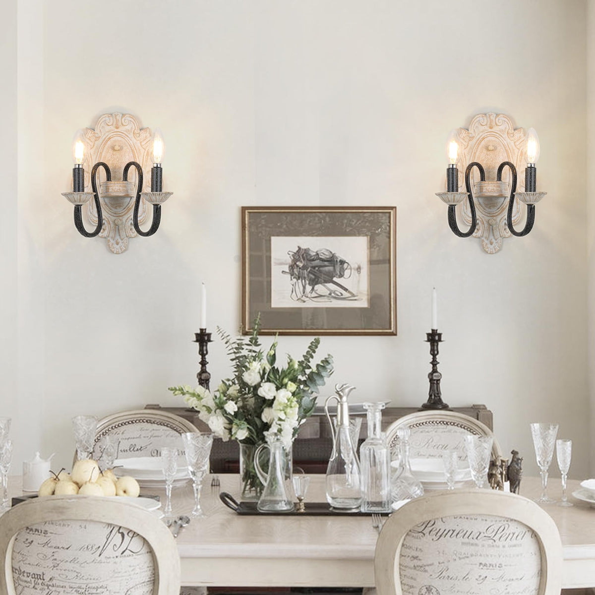 Farmhouse Wall Sconces Set of 2, Vintage 2-Light E12 Wall Lights