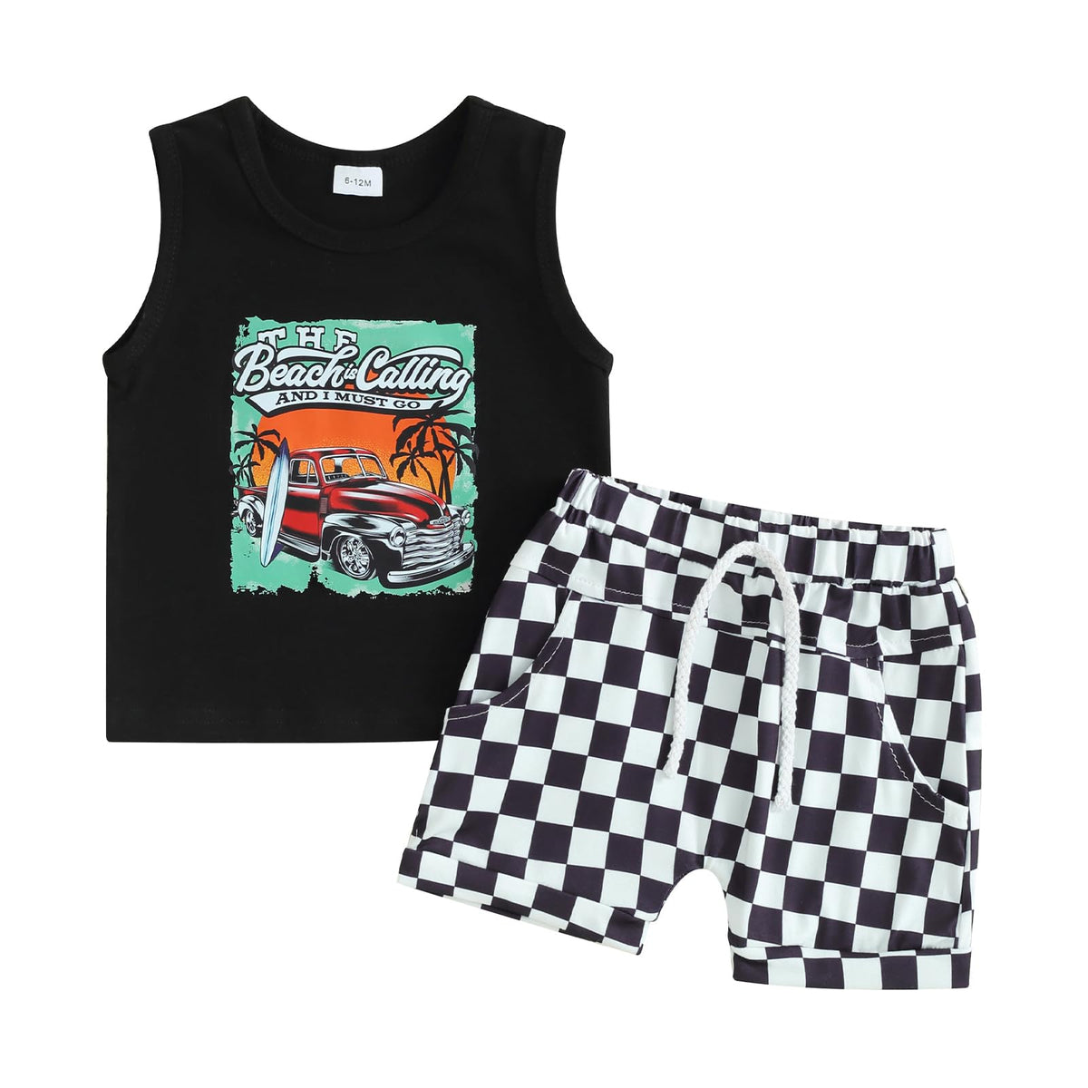 Toddler Baby Boy Clothes Sleeveless Tank Tops + Striped Print Jogger Shorts with Pockets 2Pcs Summer Outfits