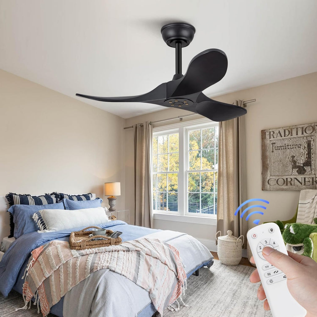 36" Black Ceiling Fan with Remote, No Light