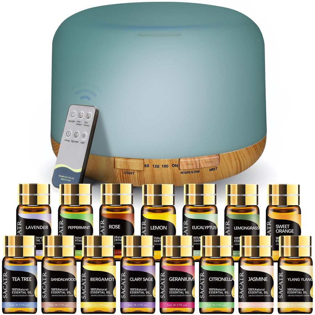 500ml Compact Oil Diffuser with 15 Aromatherapy Grade Essential Oils