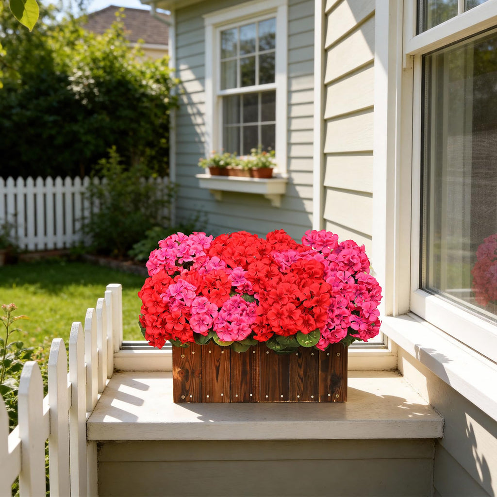 Artificial Geraniums Fake Flowers for Outdoor, 6 PCS UV Resistant Faux Plant