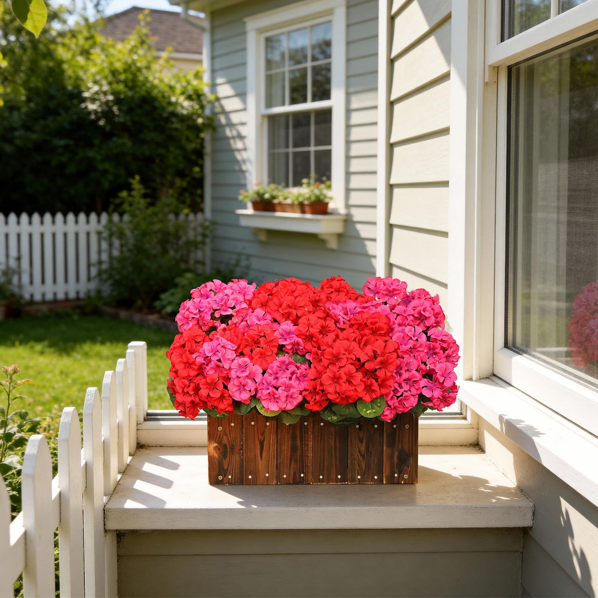 Artificial Geraniums Fake Flowers for Outdoor, 6 PCS UV Resistant Faux Plant