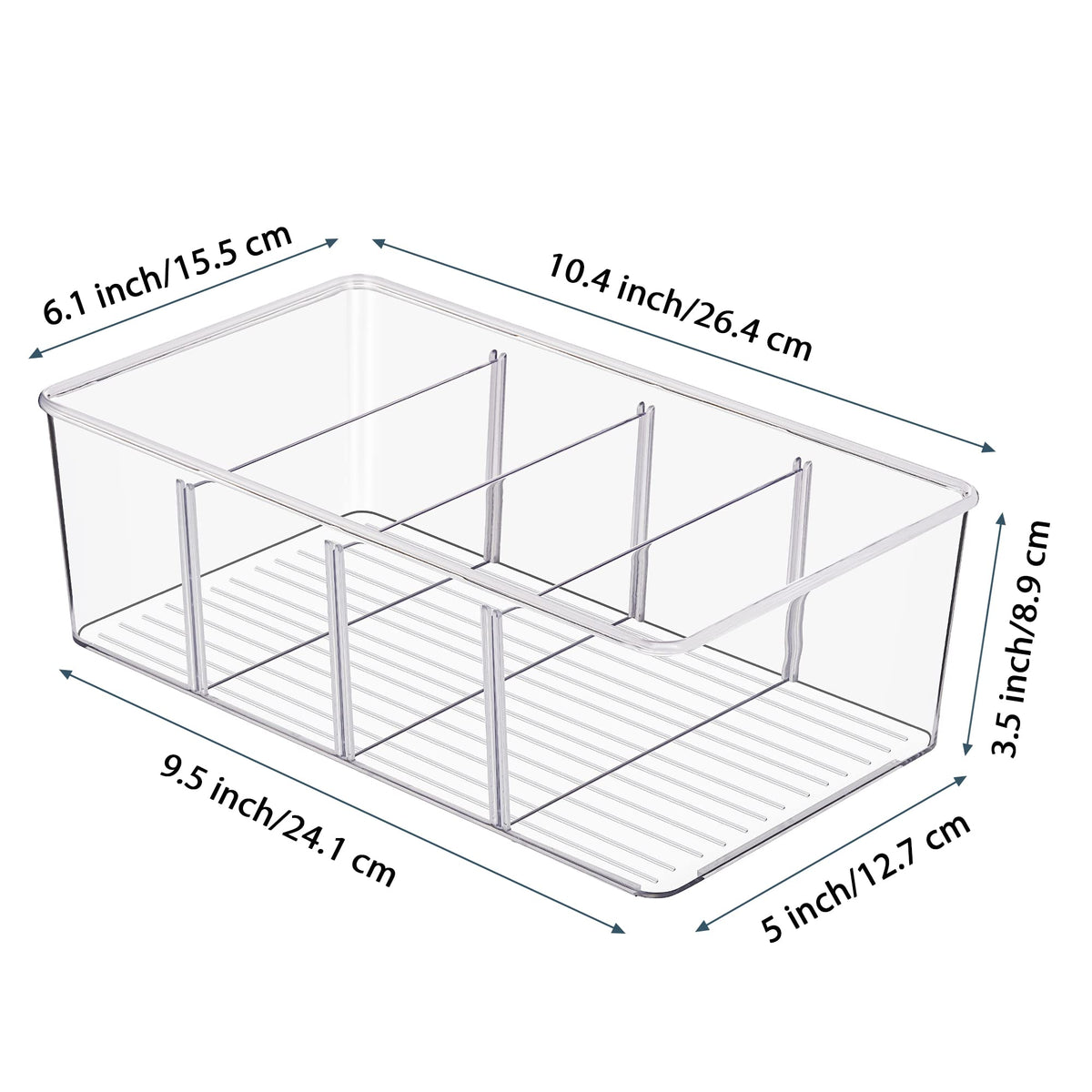 8 Pack Food Storage Organizer Bins, Clear Plastic, 4 Compartments