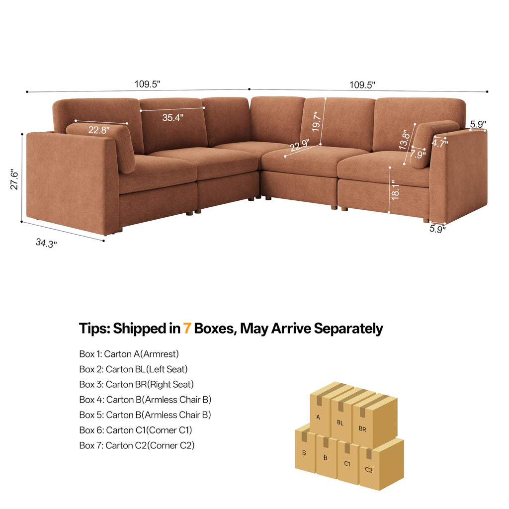 Oversized Modular Sectional Sofa V-Shaped Cloud Couches Brown