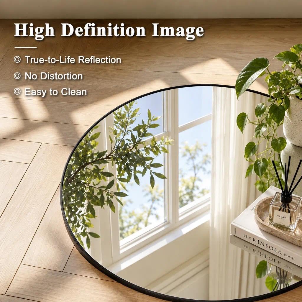 20 Inch Round Mirror, Metal Frame Circle Mirror, Black