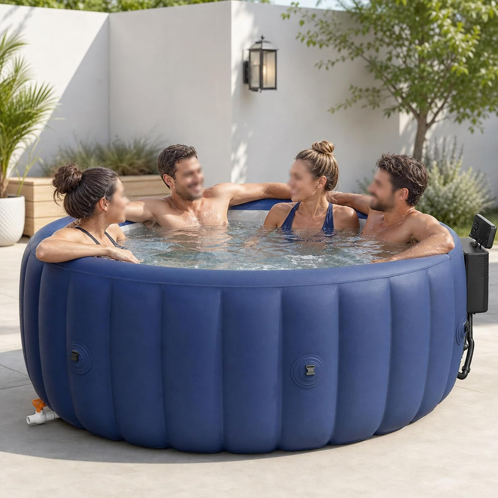 Inflatable Hot Tub, Round Blow up Portable Hot tub, Smooth Easy-Wipe Interior, Convenient Side Drain Spout, Blow Up