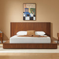 Japanese Wooden Floor Bed Frame Queen with Walnut Headboard