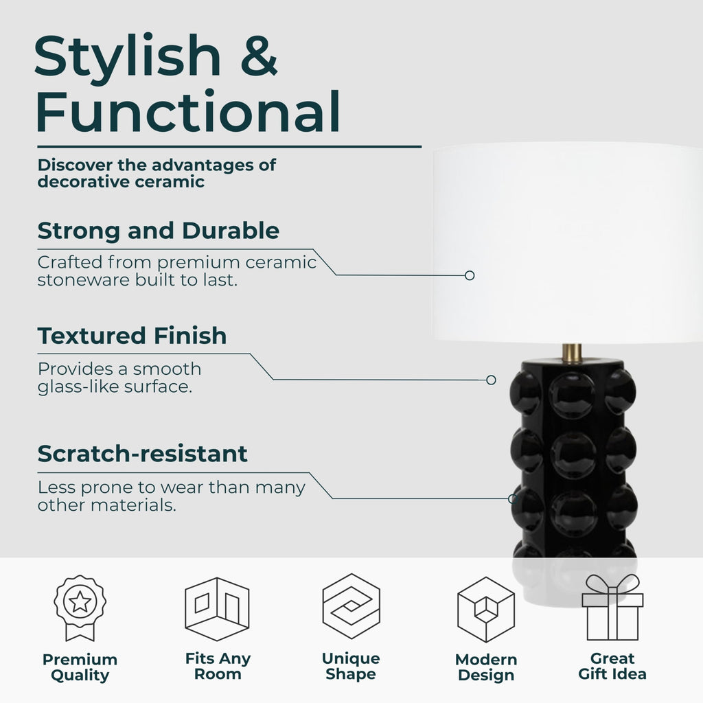 Inspired Nelson Style Ceramic Table Lamp with Bubble Base Decor - Decorative Indoor Lighting, Bedside, and Nightstand Decor - Functional