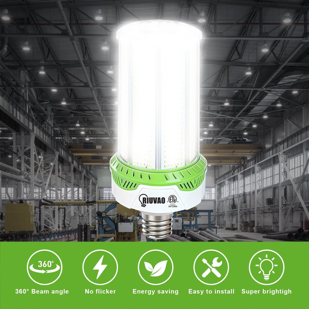 2 Pack 100W LED Corn Bulbs, 15000LM 5000K Daylight Super Bright LED Corn Light Bulb, E26/E39 Base for Warehouse