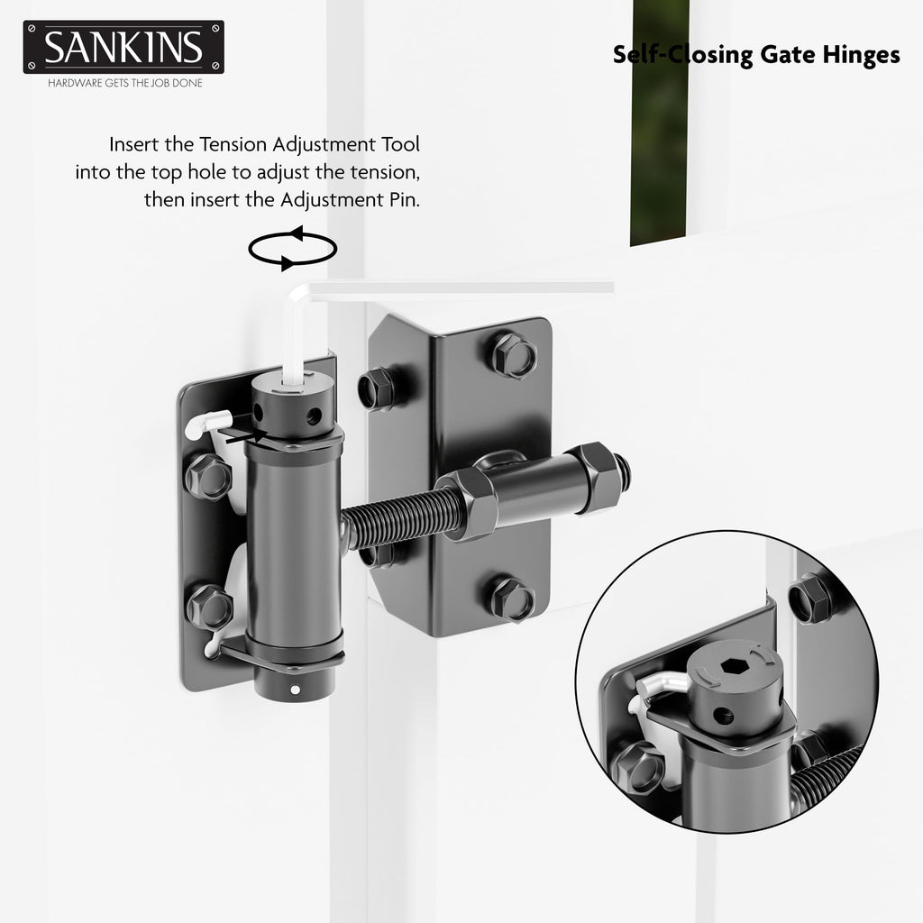Heavy-Duty Self-Closing Gate Hinges, 90-Degree Adjustable Heavy-Duty Gate Hinges for Metal/PVC/Vinyl/Wood Fences