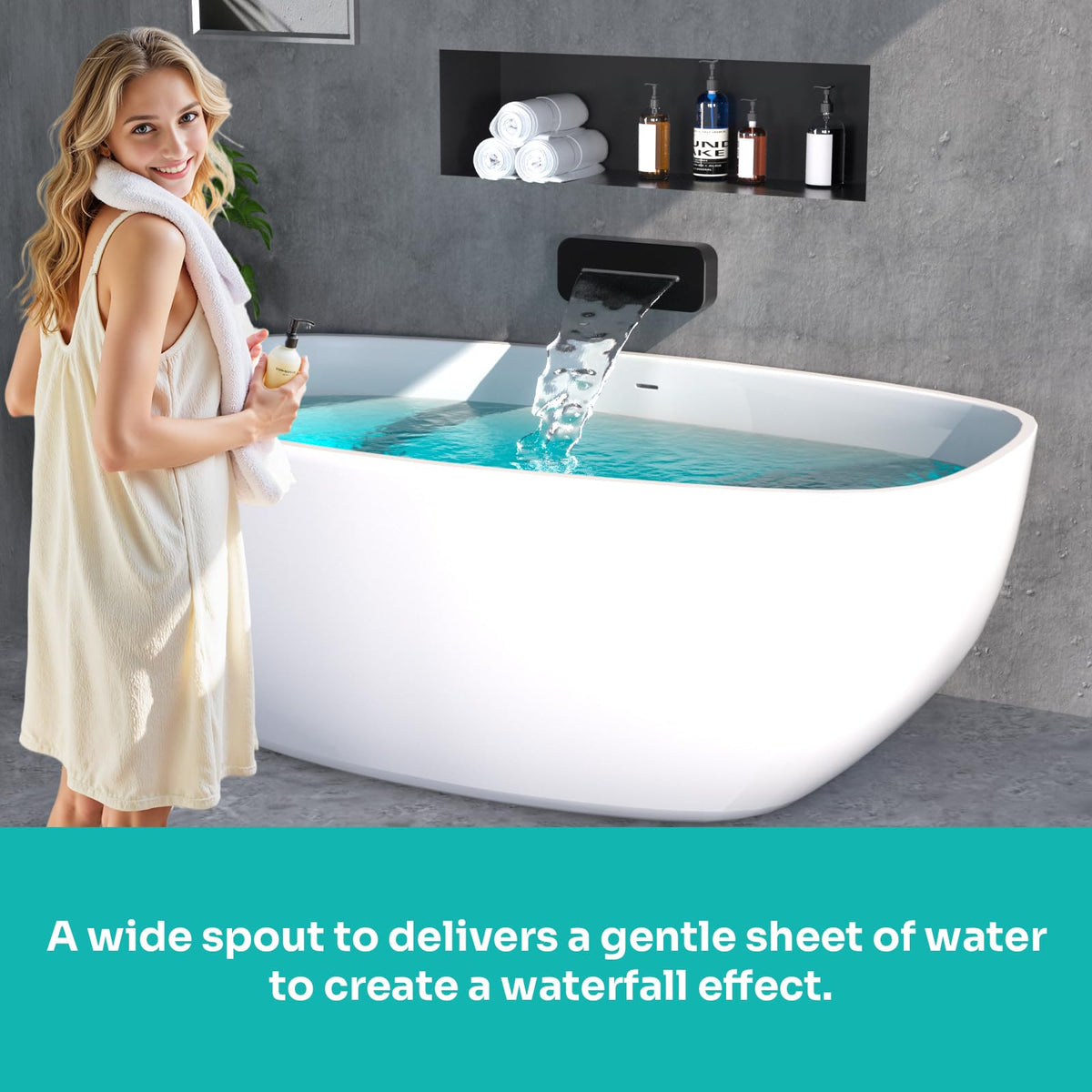 Dual Rain Shower System with Up/Down Waterfall Bathtub Spout, Ceiling Mount 14 x 20 Inch LED Shower Head Rainfall