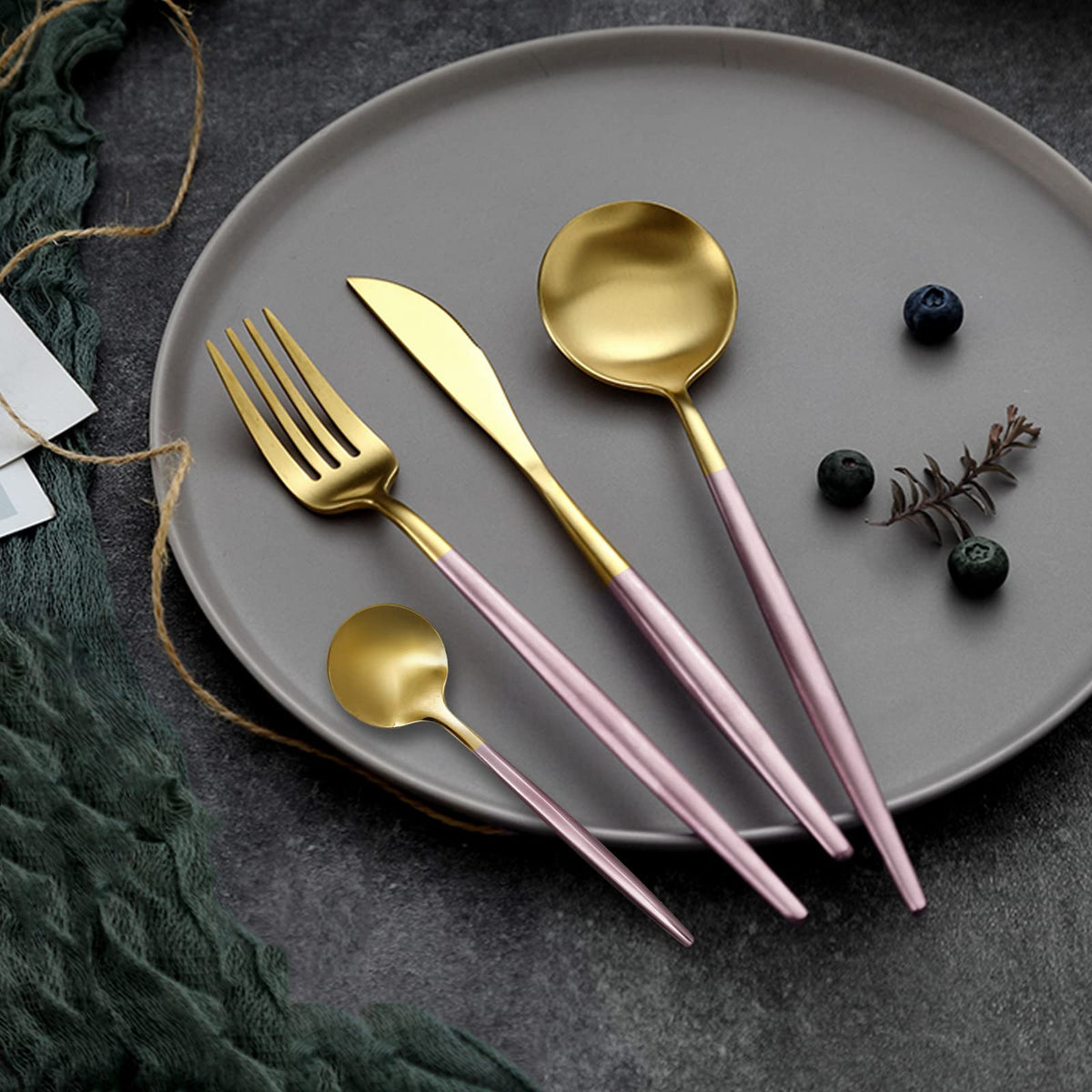 24-Piece Gold and Pink Flatware Set, Stainless Steel Cutlery Set for 6, Includes Knives, Forks, Spoons, Modern Home