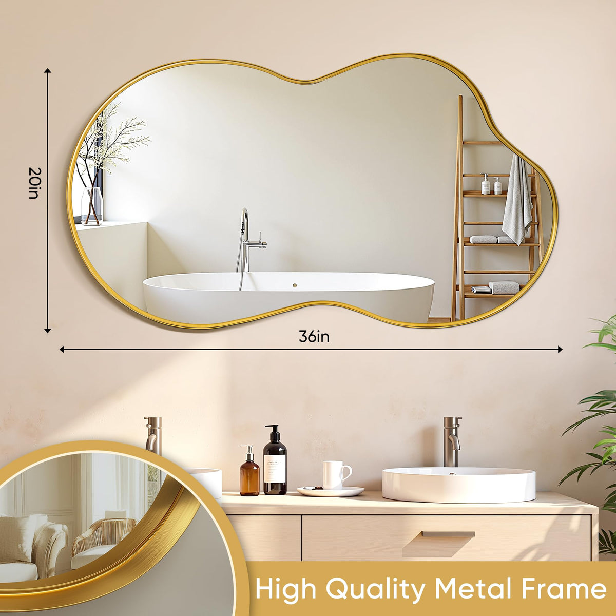 Irregular Wall Mirror, 36"x20" Bathroom Mirror Asymmetrical Mirrors Artistic Mirrors Decorative Bedroom Bathroom